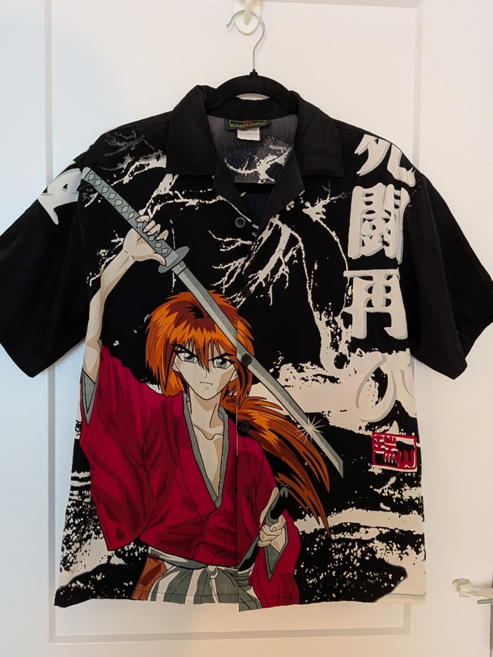 Vintage Anime Shirt Mens Rurouni Kenshin Y2K Sword All Over Print Sz. L/XL